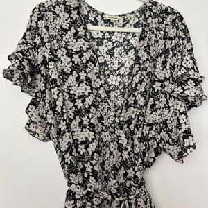 Black and White Floral Wrap Dress